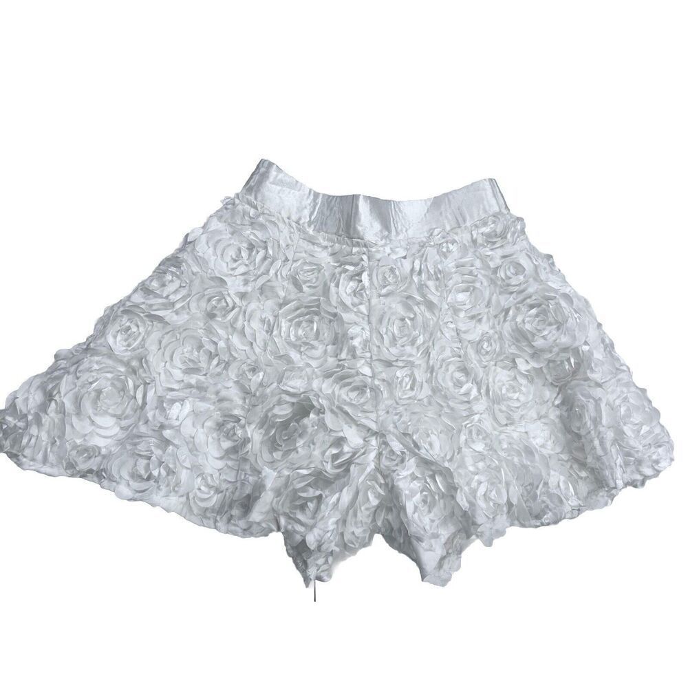 High Waist Floral Rose White Silky Shorts Skirt 28-32" Waist Stretchy WhimsyGoth